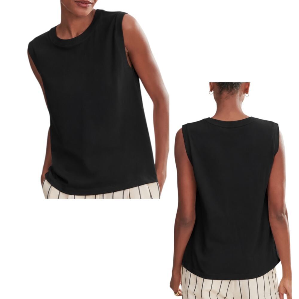 Jenni Kayne, 'Easy' Tank Top, Knit Crew-Neck Sleeveless Sweater, Black, Medium